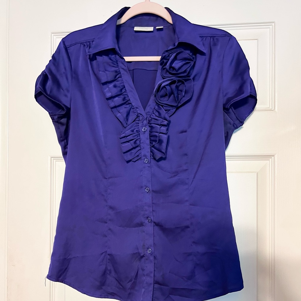 New York & Company Purple Ruffle Blouse